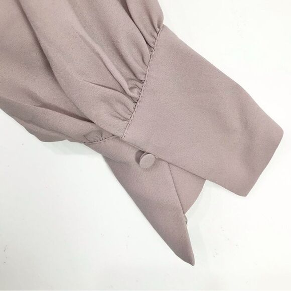 H&M Dusty Lavender pleated V Tie Neck Long Sleeve Lightweight Drape Blouse - Picture 12 of 14